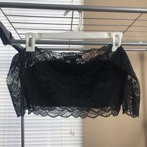 Forever 21 Black Lace cold shoulder crop top